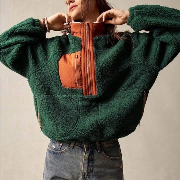 Women's Green and Orange Fleece Jacket - Picture 2 of 5